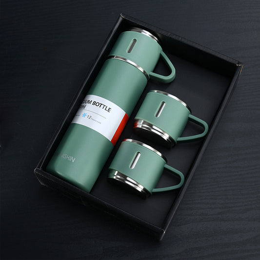 Thermos Coffee Cup Gift With Three Portable Cup LidStainless Steel Vacuum Mug Thermal Mug Drink Water Bottle Thermo Cup 600ml